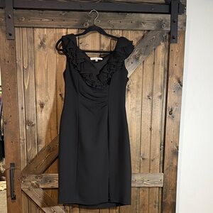 Evan Picone Black Ruffle Midi Dress